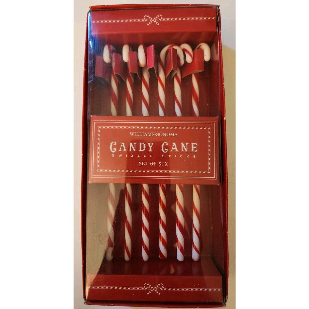 Vintage Williams Sonoma Glass Red & White Candy Cane Swizzle Stir Sticks - 6